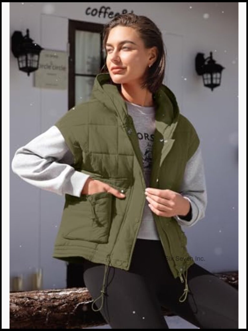 Oversized Sleeveless Quilted Puffer Vest with Hood Zip Up Shacket - Picture 5 of 7